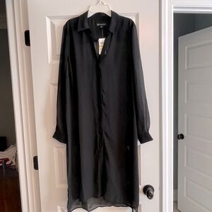 NWT Sheer black button up Duster - INC international concepts. Military - Medium